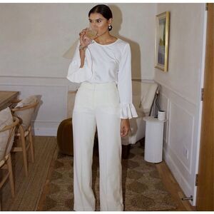 J.Crew SZ Small Ivory Winter Garden Top Ruffle Long Sleeve Elegant Mature Sleek